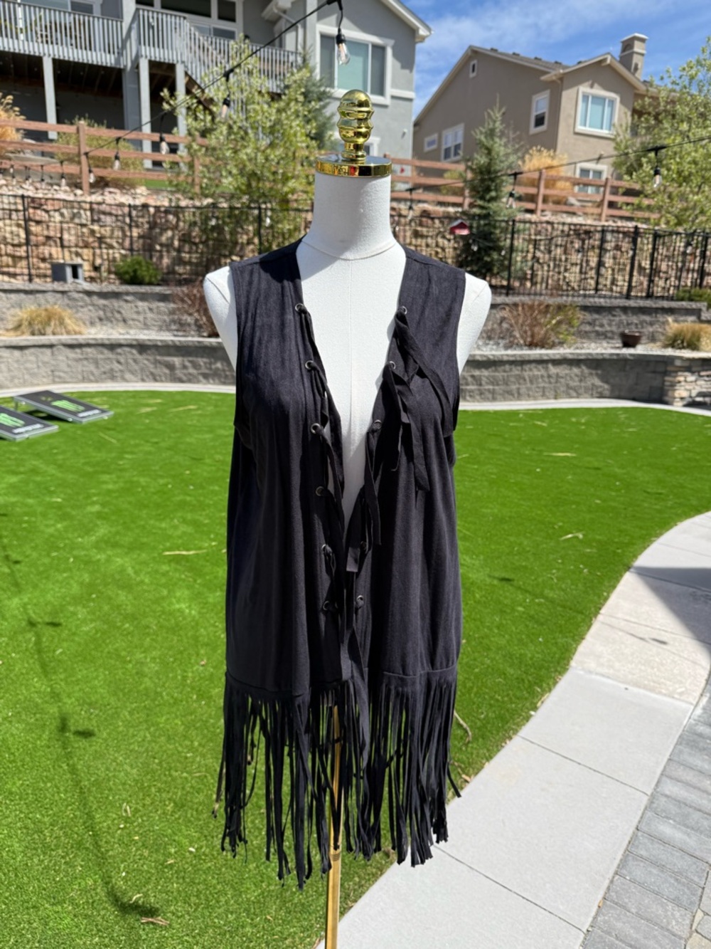 Women's Black Fringe Vest - Sleeveless Open Front